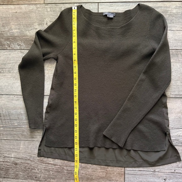 Vince Women's Olive Green Wool Blend Long Sleeve Knit Layered Top Large - Picture 7 of 8